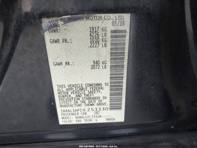 1N4AL3AP3JC253330 Nissan Altima 2.5 Sv