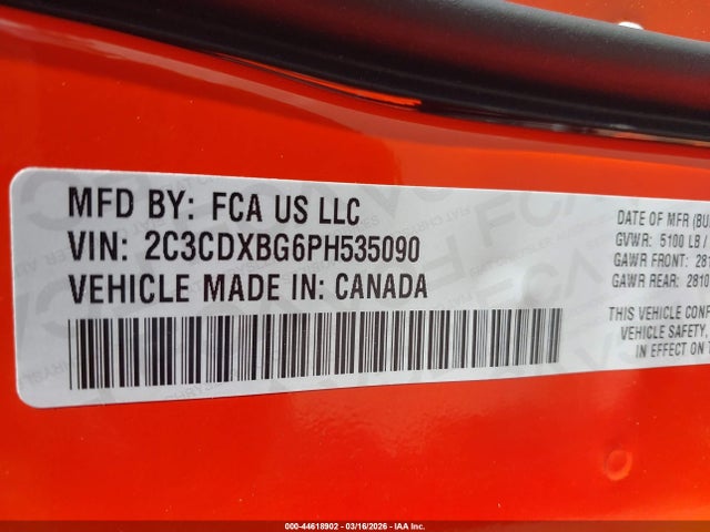 Продажа на аукционе авто 2023 Dodge Charger Sxt, vin: 2C3CDXBG6PH535090, номер лота: 44618902