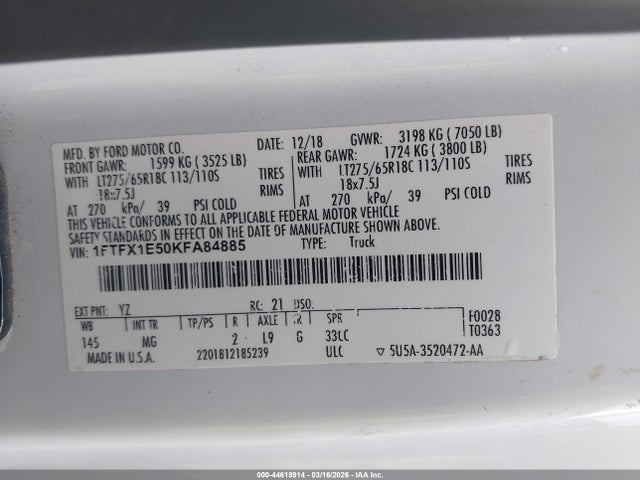 Ford F-150 Xlt 2019 1FTFX1E50KFA84885 Image 9