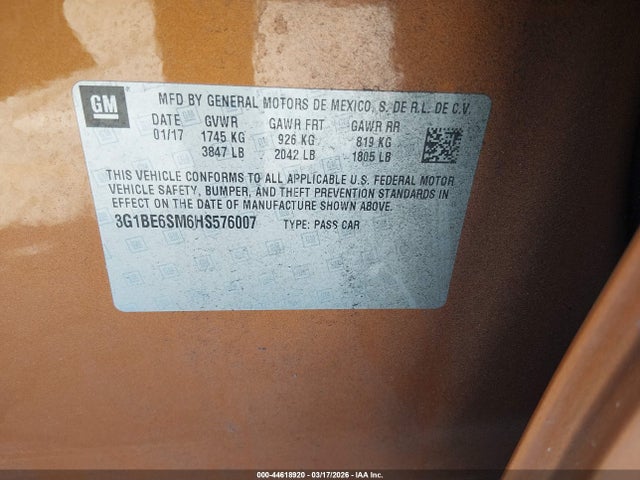 3G1BE6SM6HS576007 Chevrolet Cruze Lt Auto