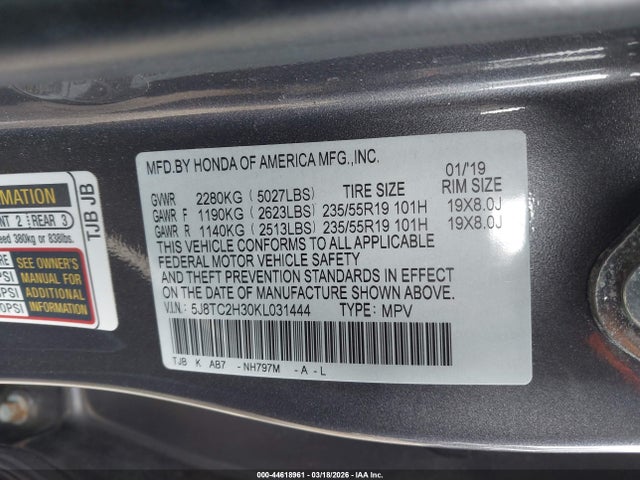 Продажа на аукционе авто 2019 Acura Rdx Standard, vin: 5J8TC2H30KL031444, номер лота: 44618961