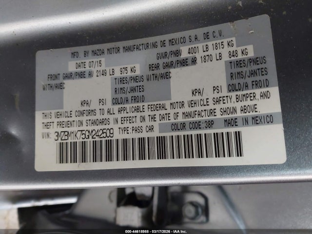 3MZBM1K75GM242509 Mazda Mazda3 I Sport