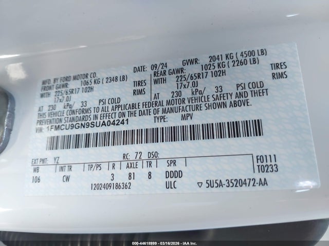 1FMCU9GN9SUA04241 Ford Escape Active