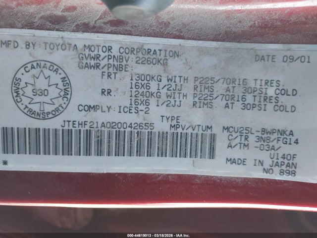 2002 TOYOTA HIGHLANDER JTEHF21A020042655 Photo 8