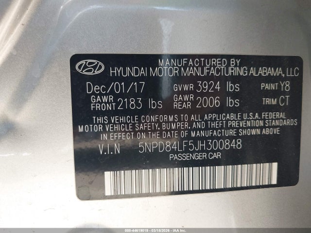 5NPD84LF5JH300848 Hyundai Elantra Value Edition