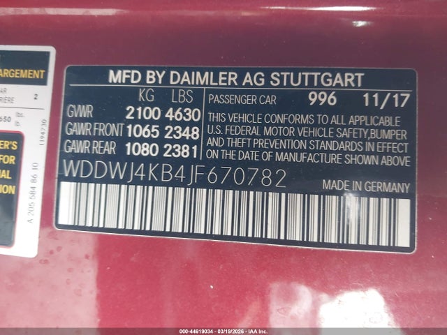 44619034 :رقم المزاد ، WDDWJ4KB4JF670782 vin ، 2018 Mercedes-benz C 300 4matic مزاد بيع