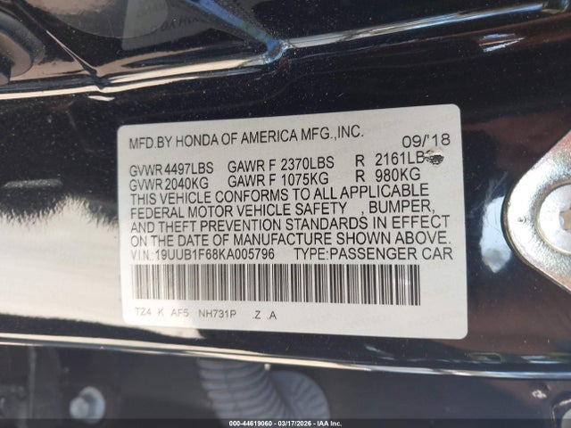 19UUB1F68KA005796 Acura Tlx Tech A-spec Pkgs