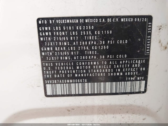 2021 VOLKSWAGEN TIGUAN 3VV3B7AX8MM006676 Photo 8