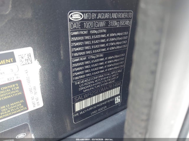 SALWR2SE0MA761494 Land Rover Range Rover Sport Hse Dynamic