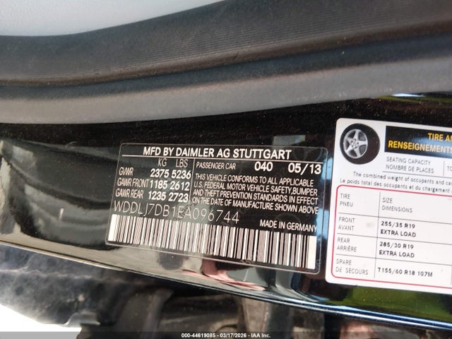 44619085 :رقم المزاد ، WDDLJ7DB1EA096744 vin ، 2014 Mercedes-benz Cls 550 مزاد بيع
