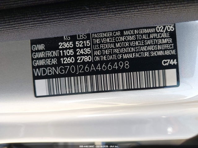 Aukcja sprzedaży 2006 Mercedes-benz S 430, vin: WDBNG70J26A466498, numer aukcji: 44619087