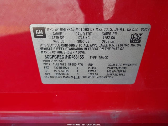3GCPCREC1HG463155 Chevrolet Silverado 1500 1lt