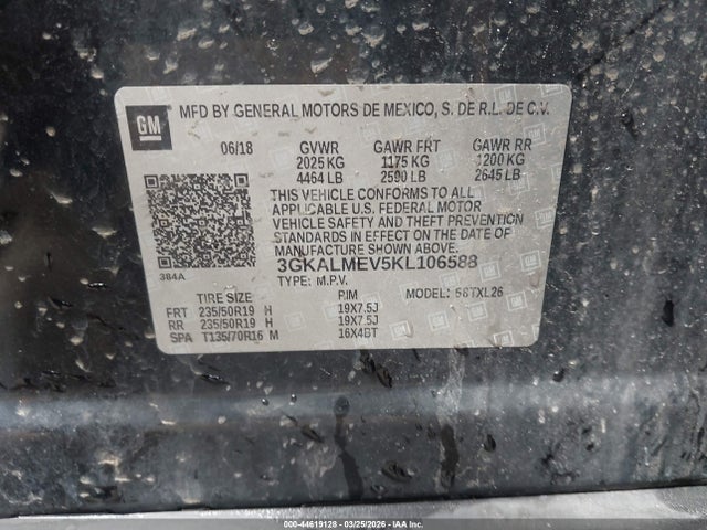 44619128 :رقم المزاد ، 3GKALMEV5KL106588 vin ، 2019 Gmc Terrain Sle مزاد بيع