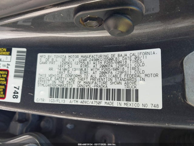 Продажа на аукционе авто 2012 Toyota Tacoma Base V6, vin: 3TMLU4EN9CM082373, номер лота: 44619134