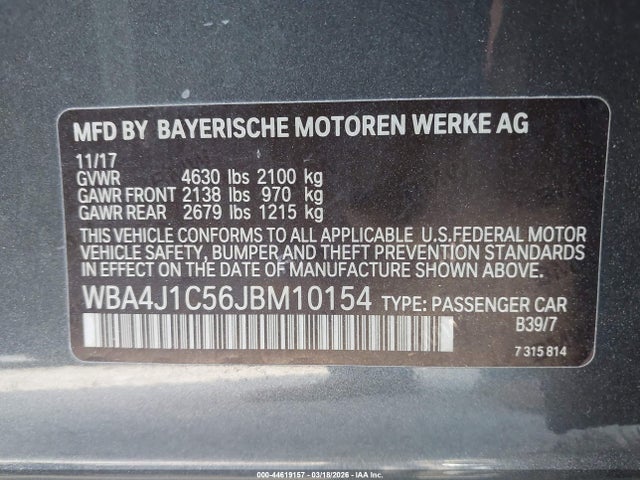 Aukcja sprzedaży 2018 Bmw 430i Gran Coupe, vin: WBA4J1C56JBM10154, numer aukcji: 44619157