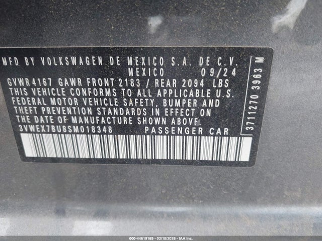 Aukcja sprzedaży 2025 Volkswagen Jetta 1.5t Se, vin: 3VWEX7BU8SM018348, numer aukcji: 44619169