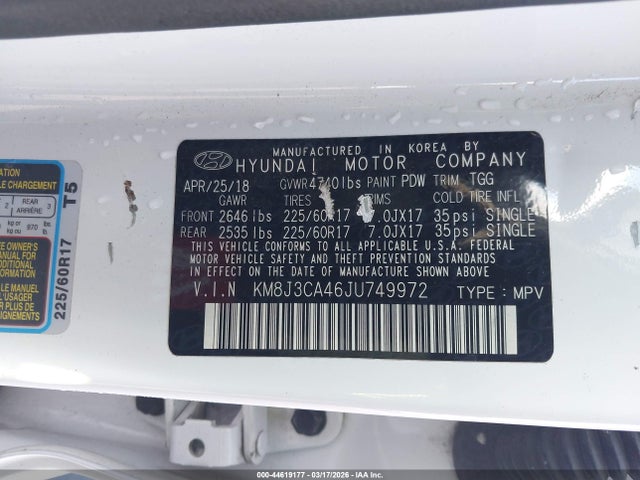 Продажа на аукционе авто 2018 Hyundai Tucson Sel, vin: KM8J3CA46JU749972, номер лота: 44619177