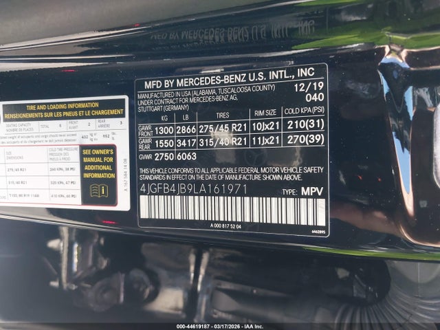 Продажа на аукционе авто 2020 Mercedes-benz Gle 350, vin: 4JGFB4JB9LA161971, номер лота: 44619187
