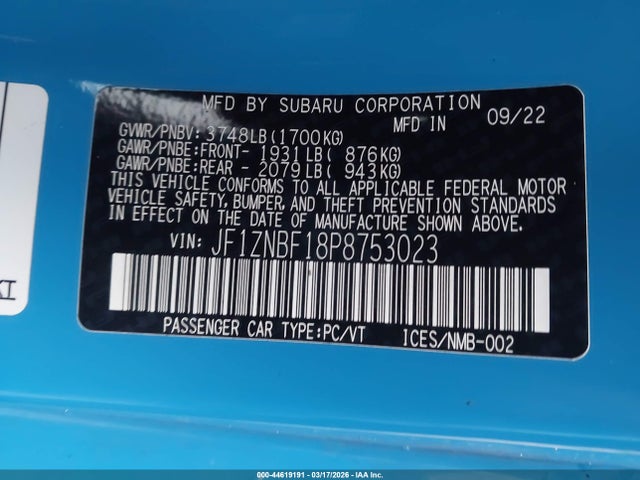 44619191 :رقم المزاد ، JF1ZNBF18P8753023 vin ، 2023 Toyota Gr86 Premium مزاد بيع