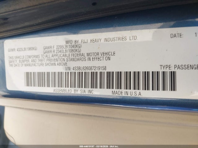 Продажа на аукционе авто 2008 Subaru Legacy 2.5i Limited, vin: 4S3BL626087219158, номер лота: 44619197