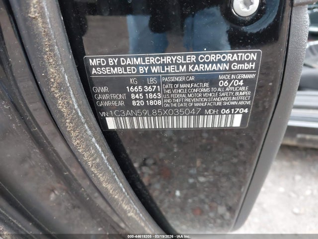 44619205 :رقم المزاد ، 1C3AN59L85X035047 vin ، 2005 Chrysler Crossfire مزاد بيع