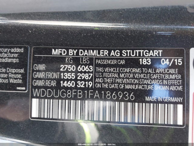 44619210 :رقم المزاد ، WDDUG8FB1FA186936 vin ، 2015 Mercedes-benz S 550 4matic مزاد بيع
