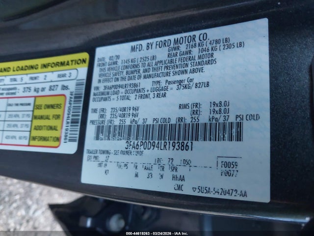 Ford Fusion Titanium 2020 3FA6P0D94LR193861 Image 9
