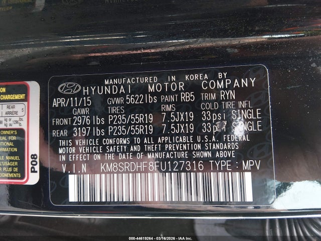 Hyundai Santa Fe Gls 2015 KM8SRDHF8FU127316 Image 9