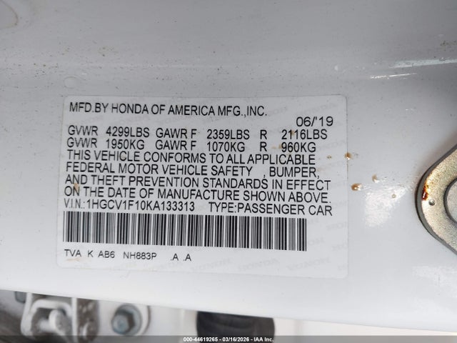 1HGCV1F10KA133313 Honda ACCORD LX