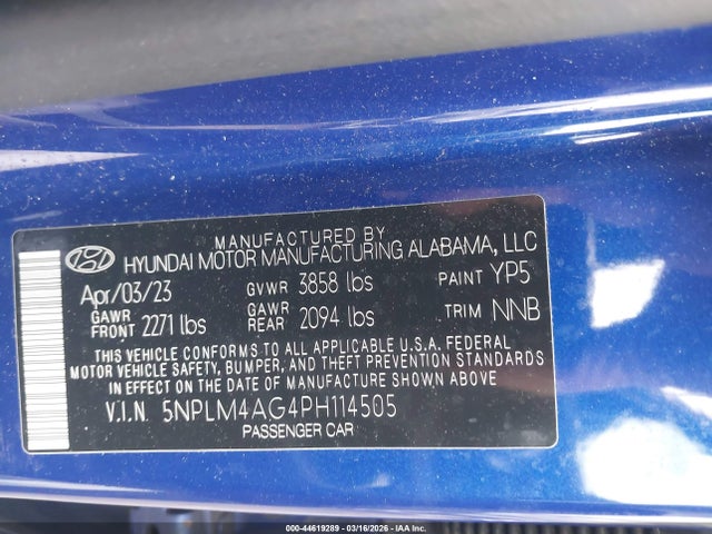 Aukcja sprzedaży 2023 Hyundai Elantra Sel, vin: 5NPLM4AG4PH114505, numer aukcji: 44619289