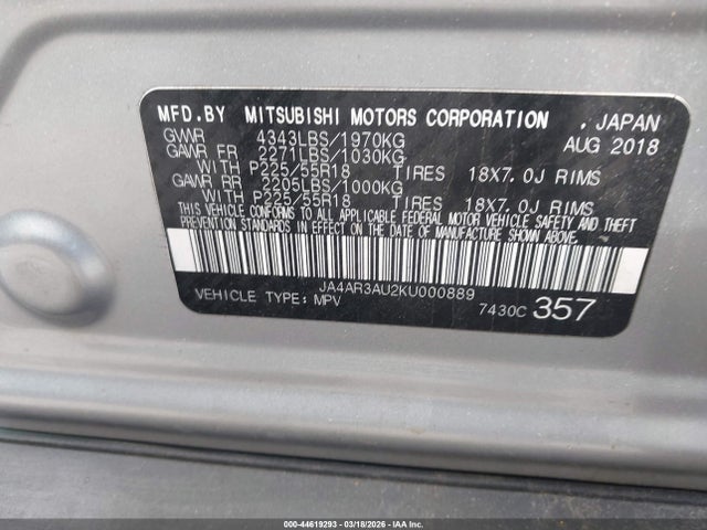 2019 MITSUBISHI OUTLANDER SPORT JA4AR3AU2KU000889 Photo 8