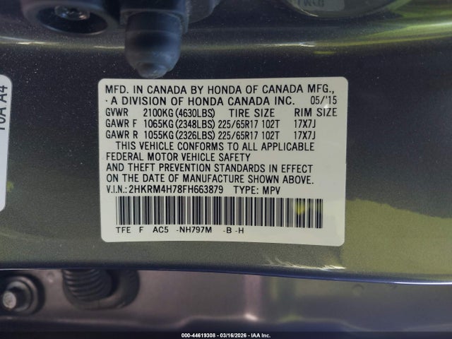 Honda Cr-v Ex-l 2015 2HKRM4H78FH663879 Image 9