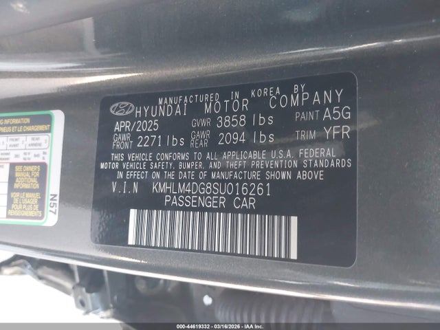 Aukcja sprzedaży 2025 Hyundai Elantra Sel Sport, vin: KMHLM4DG8SU016261, numer aukcji: 44619332
