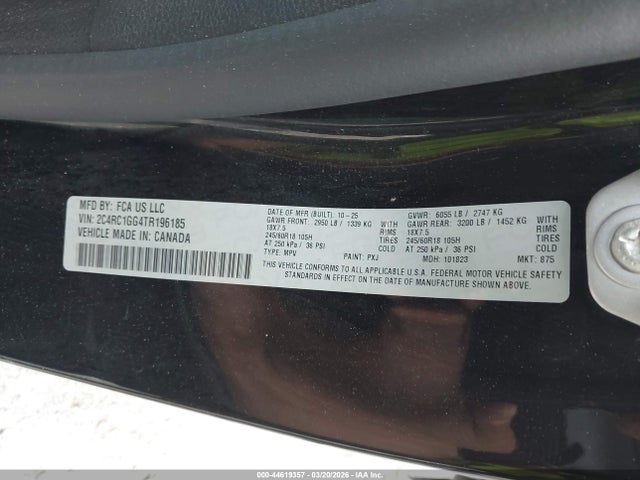 Aukcja sprzedaży 2026 Chrysler Pacifica Limited, vin: 2C4RC1GG4TR196185, numer aukcji: 44619357
