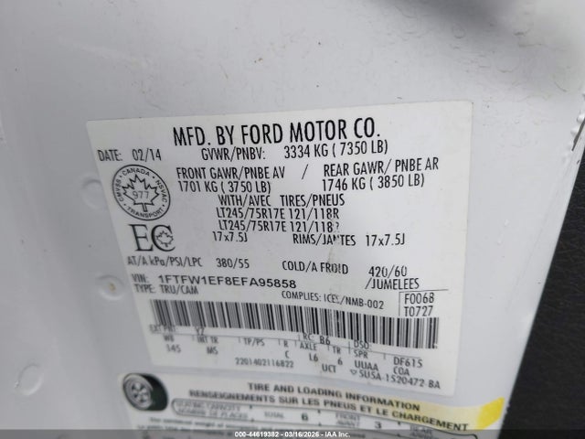 1FTFW1EF8EFA95858 Ford F-150 Xlt