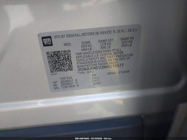 3GNAXHEV2MS170577 Chevrolet Equinox Fwd Ls