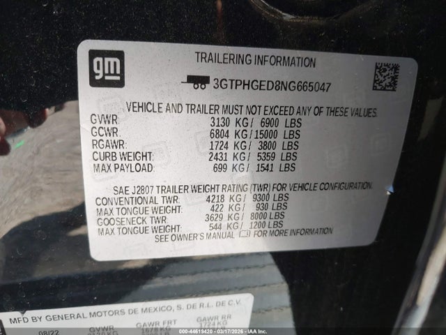 3GTPHGED8NG665047 GMC Sierra 1500 2wd Short Box Denali