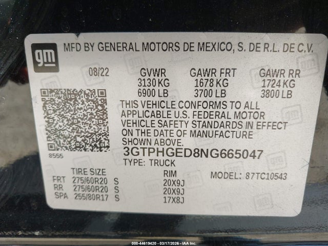 3GTPHGED8NG665047 GMC Sierra 1500 2wd Short Box Denali