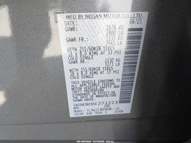 Nissan Pathfinder Sv 4wd 2025 5N1DR3BC6SC271223 Image 9