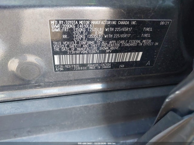 2T3H1RFV6MC159874 Toyota RAV4 LE