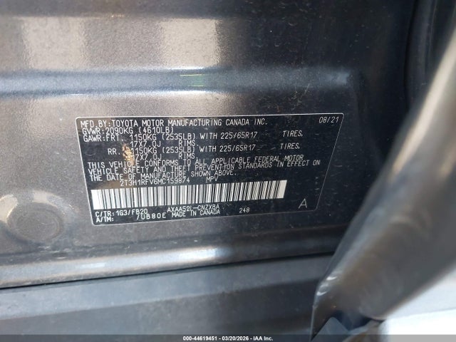 2T3H1RFV6MC159874 Toyota RAV4 LE