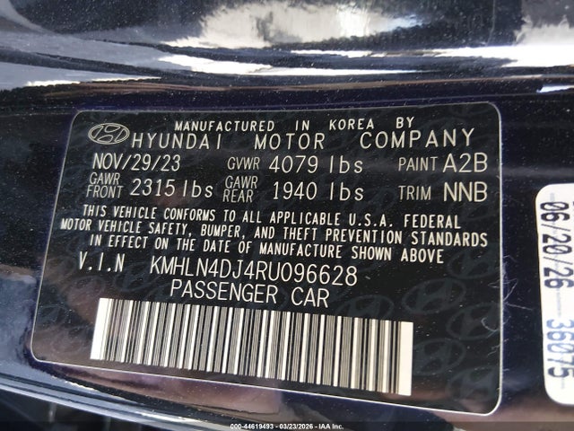 Aukcja sprzedaży 2024 Hyundai Elantra Hybrid Limited, vin: KMHLN4DJ4RU096628, numer aukcji: 44619493