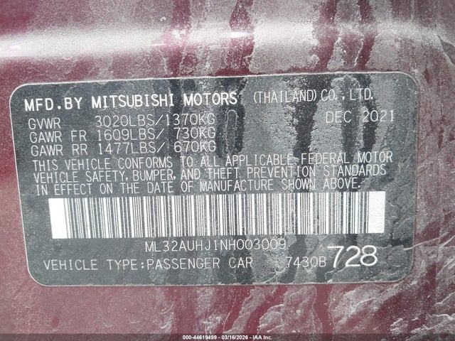 2022 MITSUBISHI MIRAGE ML32AUHJ1NH003009 Photo 8