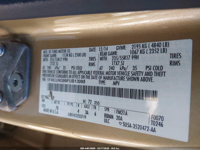 Aukcja sprzedaży 2015 Ford Escape Se, vin: 1FMCU9G99FUB13095, numer aukcji: 44619509