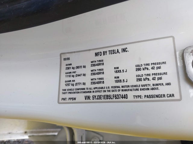 2020 TESLA MODEL 3 5YJ3E1EB5LF637440 Photo 8