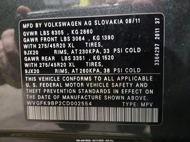 2012 VOLKSWAGEN TOUAREG WVGFK9BP2CD002554 Photo 8