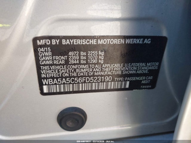 Продаж на аукціоні авто 2015 Bmw 528i, vin: WBA5A5C56FD523190, номер лоту: 44619531