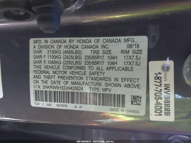 2HKRW5H32JH420624 Honda CR-V LX