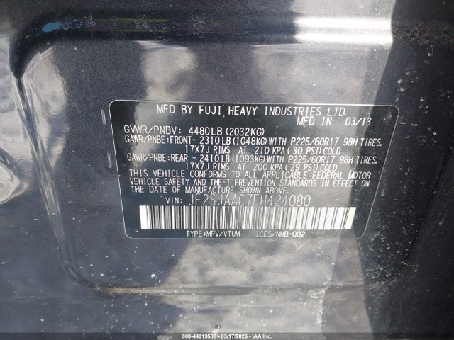 2014 Subaru Forester 2.5i მანქანა იყიდება აუქციონზე, vin: JF2SJAAC7EH424080, აუქციონის ნომერი: 44619582