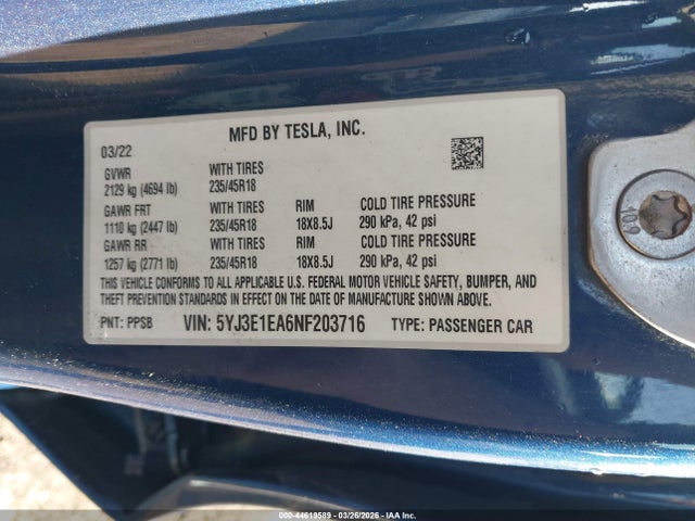 2022 TESLA MODEL 3 5YJ3E1EA6NF203716 Photo 8